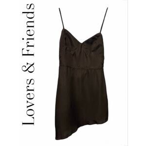 Lovers + Friends Satin Slip Spaghetti Strap Mini Dress Black Small NWT